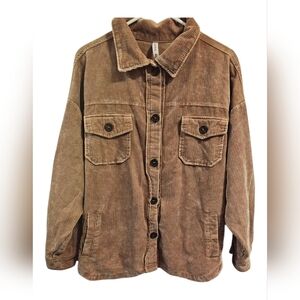 Zenana Tan Button Front Shacket Overshirt Casual Courderoy Xl